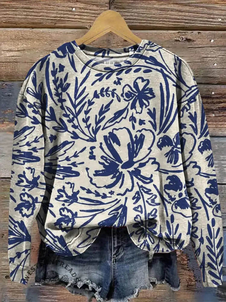 Vintage Art Print Casual Sweatshirt