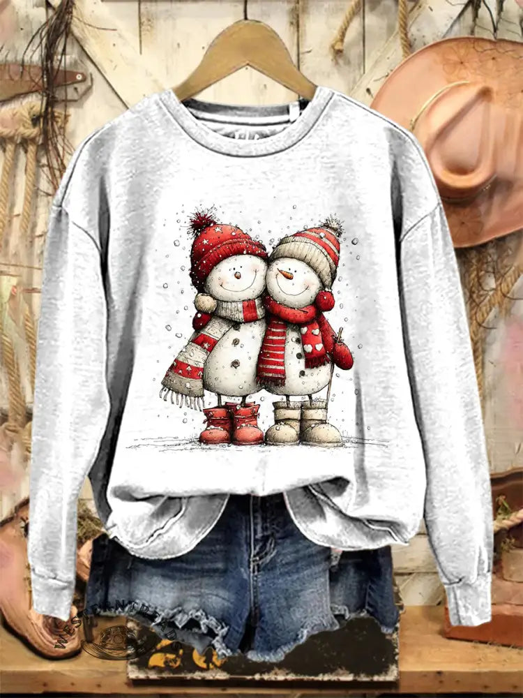vintage Christmas art Print Casual Cotton Sweatshirt
