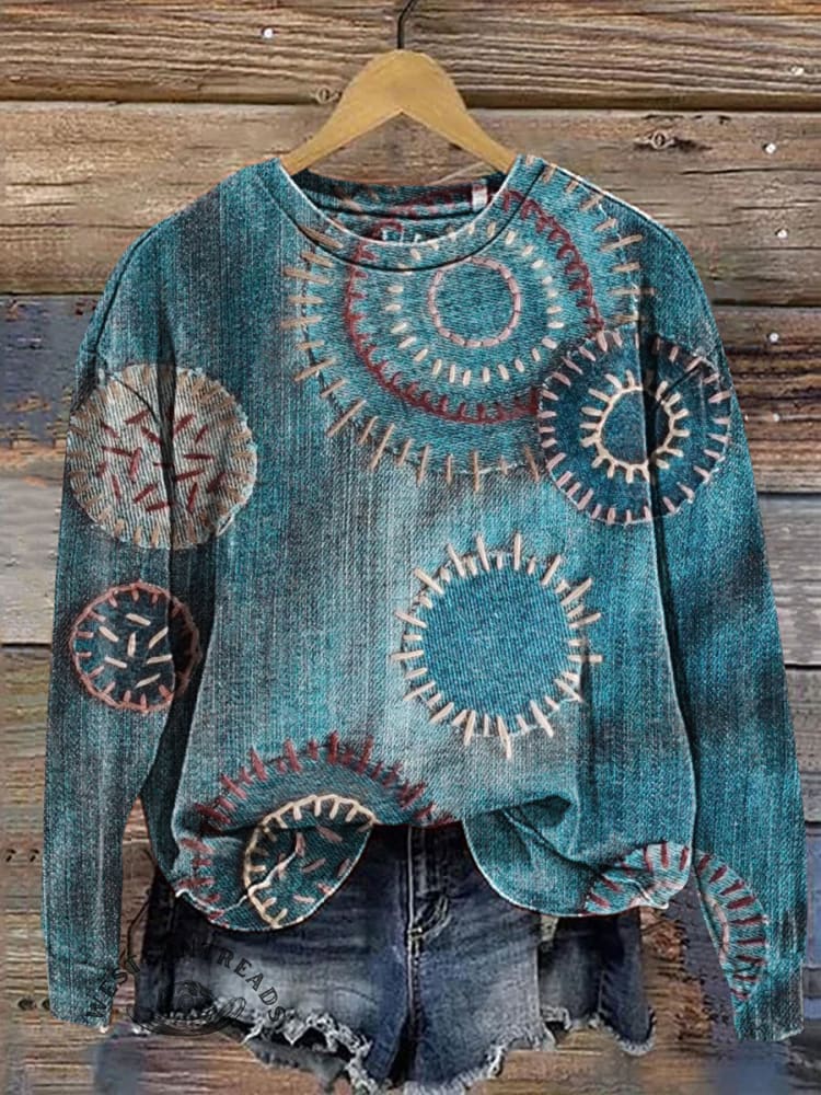 Western Retro Art Prints Casual Cotton Sweatshirt