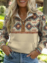 Aztec Print Casual Half-zip Cotton Sweatshirt