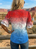 Women's Retro Floral Art Puff Sleeve Casual Shirt