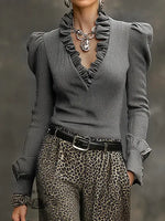 Women's Long Sleeve Ruffled Casual Shirt