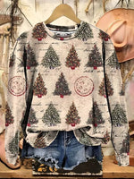 Retro Art Print Casual Cotton Christmas Sweatshirt