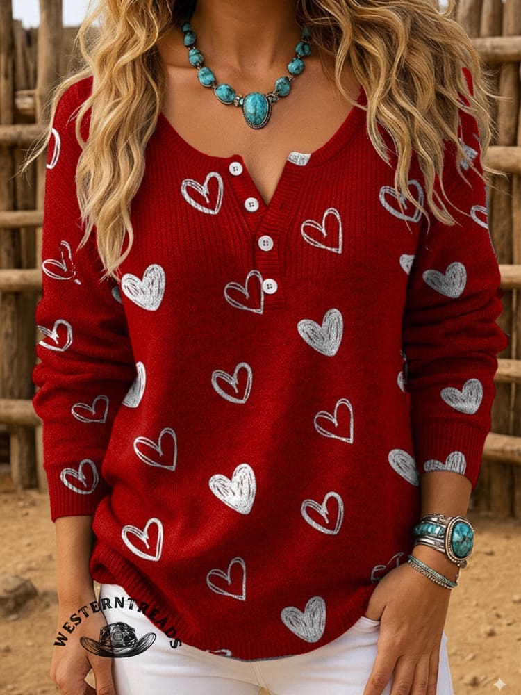 Valentine's Day Heart Pattern Casual Cotton Sweatshirt