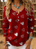 Valentine's Day Heart Pattern Casual Cotton Sweatshirt