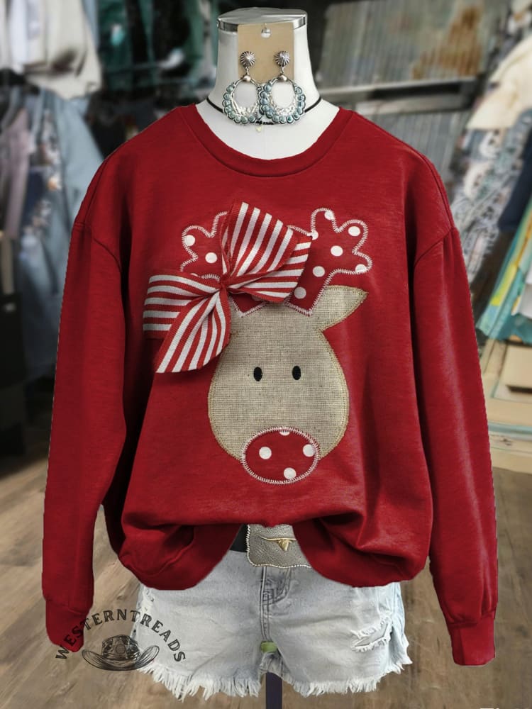 Vintage Christmas Art Print Casual Cotton Sweatshirt