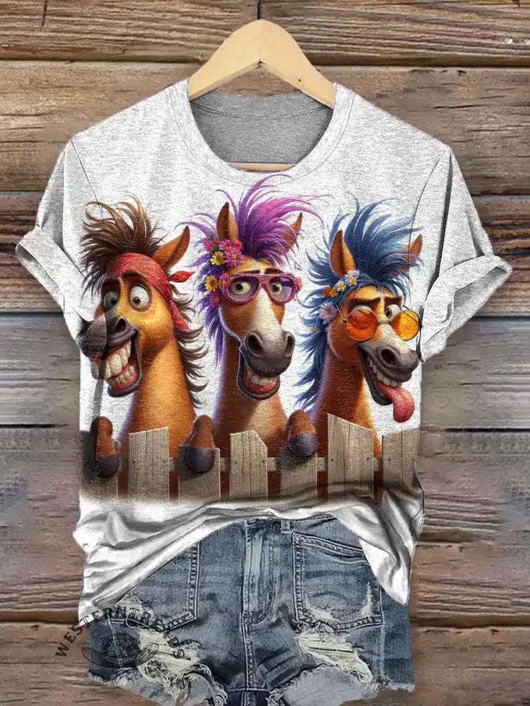 Funny Horse Art Print Classic Short-sleeved T-shirt