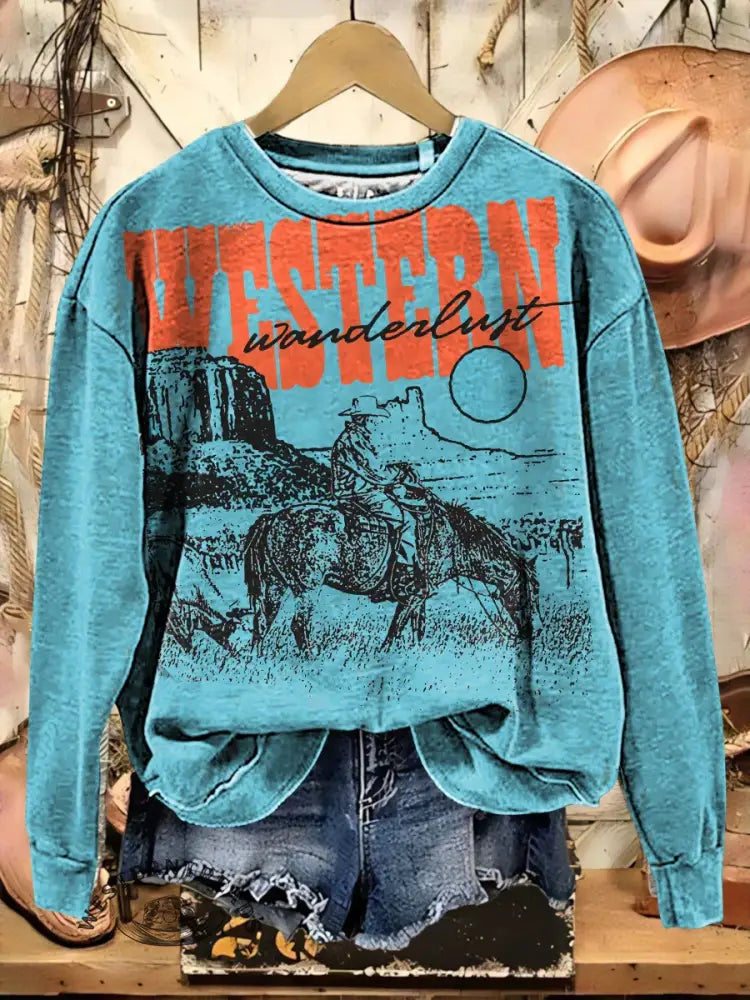 Retro Western Print Casual Cotton Sweatshirt