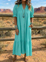Women's Retro Solid Color Casual Puff Sleeve Dress