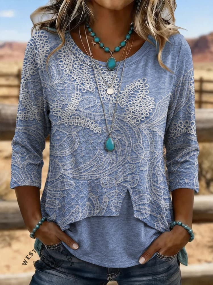 Women's Vintage Art Hollowed Out Lace Patchwork T-shirt