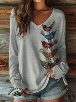 Vintage Bird Art Print Casual Sweatshirt