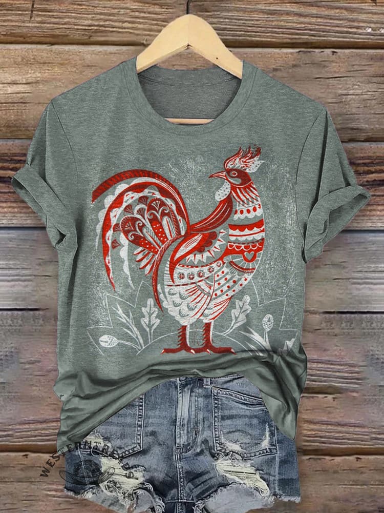 Vintage Chicken Art Print Classic Short-sleeved T-shirt