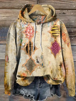 Vintage Art Print Casual Cotton Hooded Sweatshirt