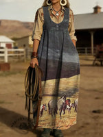 Women's Horse Print Casual Denim Dress