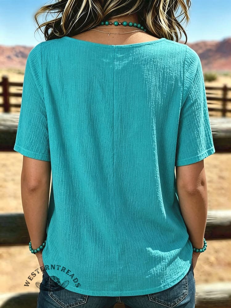 Women's Vintage Draped Neckline Patchwork Chiffon Casual Shirt