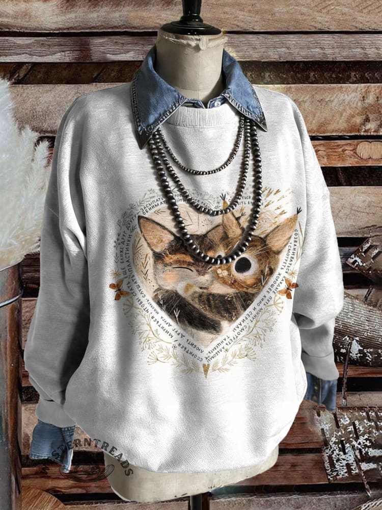 Vintage Farm Animals Art Print Casual Cotton Sweatshirt