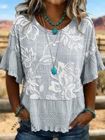 Vintage Art Hollowed Out Lace Patchwork T-Shirt