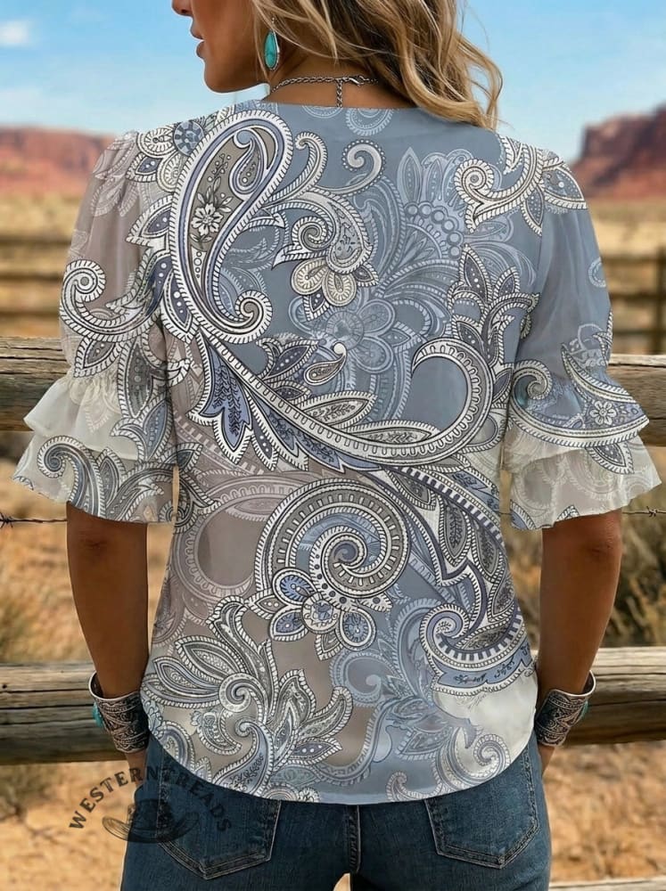 Women's Retro Art Puff Sleeve Casual Shirt