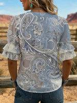 Women's Retro Art Puff Sleeve Casual Shirt