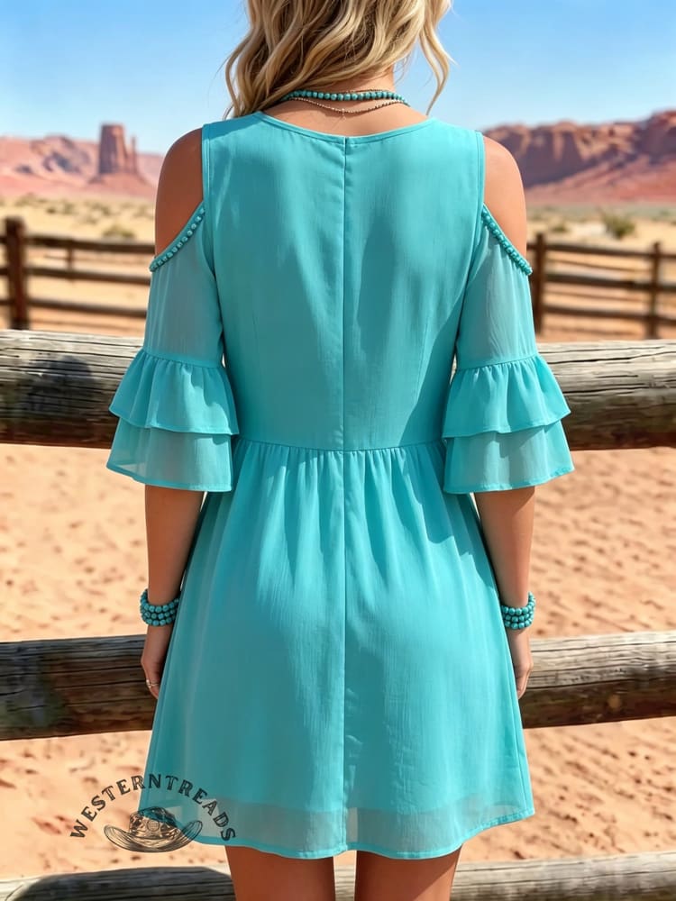 Women's Vintage V-neck Off-shoulder Patchwork Chiffon Dress
