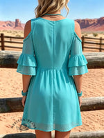 Women's Vintage V-neck Off-shoulder Patchwork Chiffon Dress
