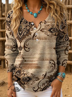 Retro Floral Art Print Buttoned Cardigan Sweater