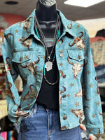 Women's Vintage Western Print Casual Denim Jacket