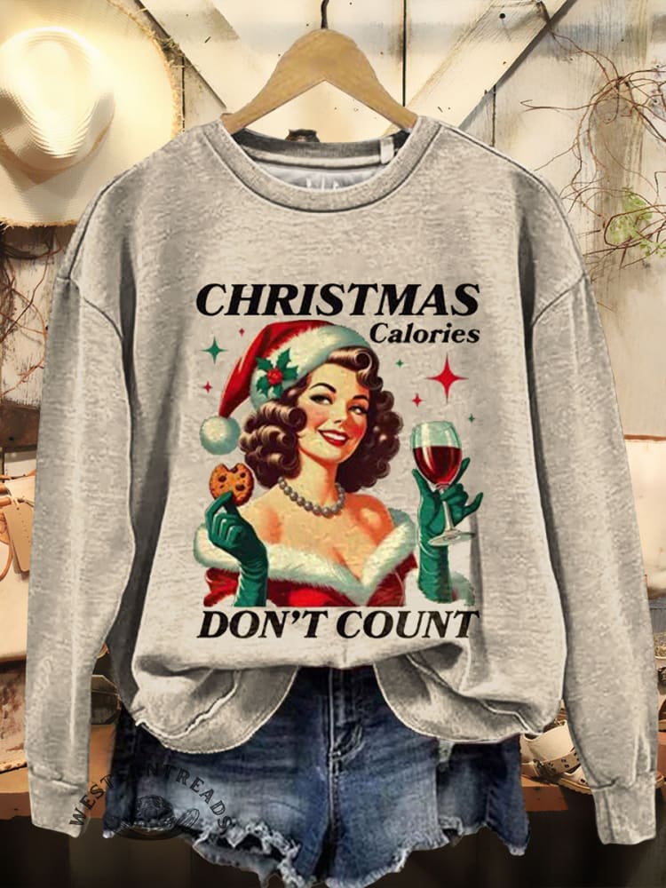 Vintage Christmas Pattern Casual Cotton Sweatshirt