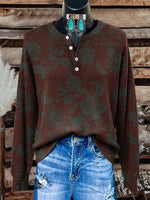 Retro Floral Art Print Buttoned Cardigan Sweater