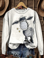 Vintage Donkey Art Print Casual Cotton Sweatshirt