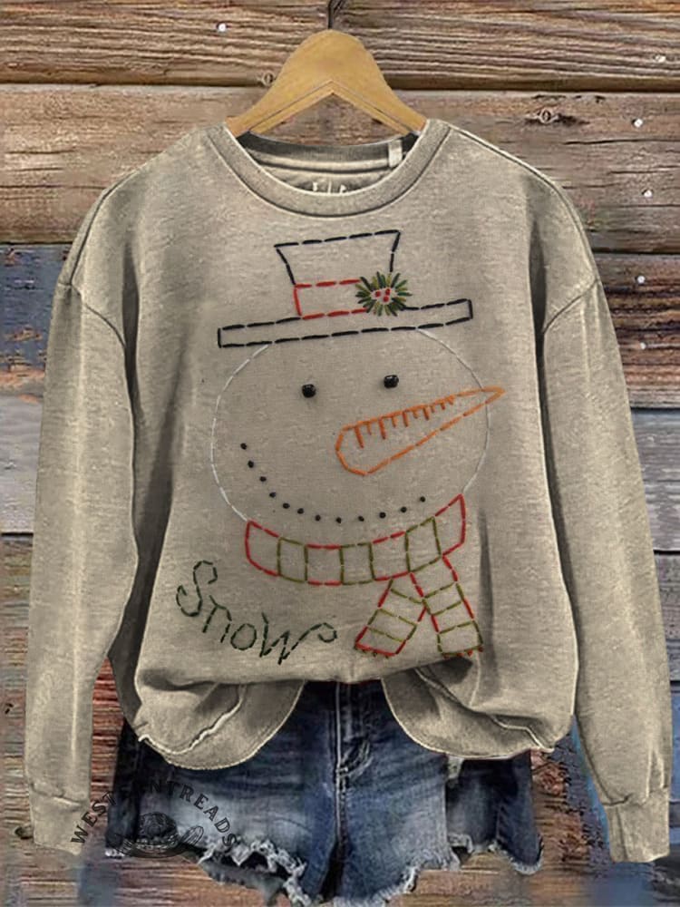 Vintage Christmas Pattern Casual Cotton Sweatshirt