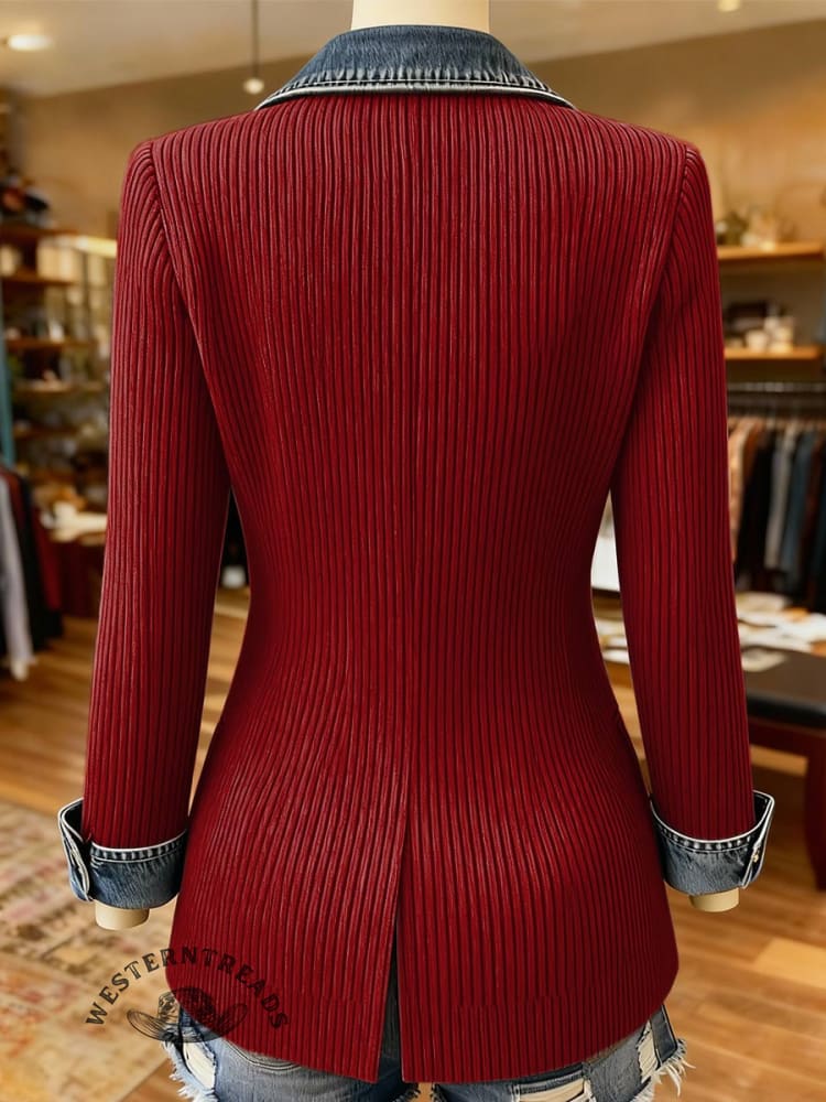 Aztec Print Patchwork Denim Sweater