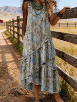 Vintage Floral Print Sleeveless Multi-layered Ruffled Strap Dress
