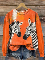 Retro Zebra Art Print Casual Cotton Sweatshirt