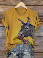 Retro Funny Donkey Art Print Casual T-shirt