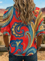 Women's Retro Art Puff Sleeve Casual Shirt
