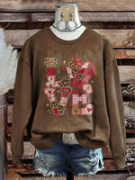 Vintage Valentine's Day Pattern Casual Cotton Sweatshirt