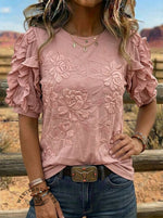 Women's Vintage Floral Print Casual Ruffle Sleeve Top