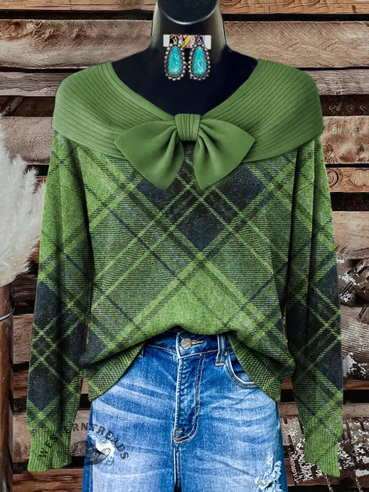 Women's Vintage Checkered Print Casual Sweater