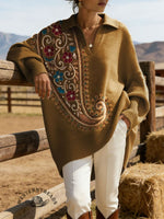 Women's Paisley Art Print Casual Lapel Sweater