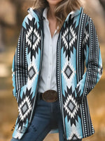 Aztec Print Unisex Plush Thick Long-Sleeved Cardigan Coat