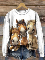Funny Horse Art Print Casual Cotton Sweatshirt