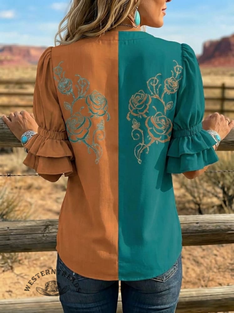 Women's Retro Art Puff Sleeve Casual Shirt