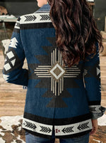 Aztec Print Patchwork Denim Sweater