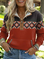 Aztec Print Casual Half-zip Cotton Sweatshirt