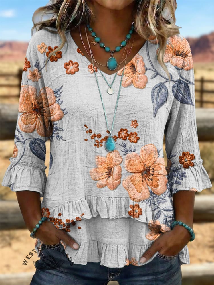Vintage Art Patchwork Irregular Ruffles Shirt
