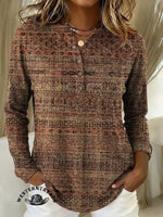 Vintage TexturePrint Buttoned Cardigan Sweater