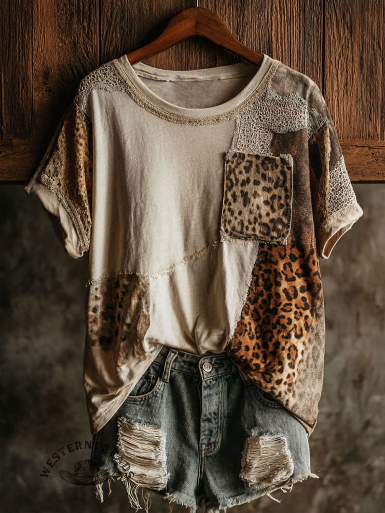 Leopard Art Print Casual Short Sleeve T-shirt