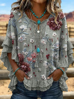 Vintage ArtPatchwork Hollow Design Cotton And Linen Shirt