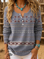 Simple Geometric Art Print Buttoned Cardigan Sweater